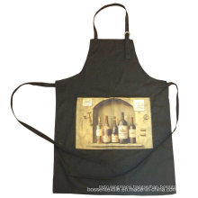 Promotional Custom Made 2 Pockets Black Wine Printed Cotton Kitchen Cooking Baking Bib Apron